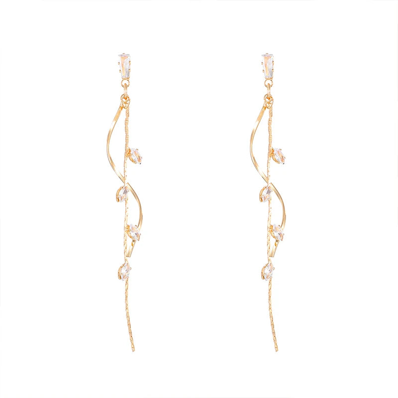 French Luxury Sweet Romantic Long Zircon Tassel Twisted Earrings for Women Jewelry Gift
