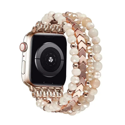 Beaded Compatible Apple Watch Band 38 40 41 42 44 45mm for Women, iWatch Series SE 9 8 7 6 5 4 3 2 1 Handmade Elastic Band