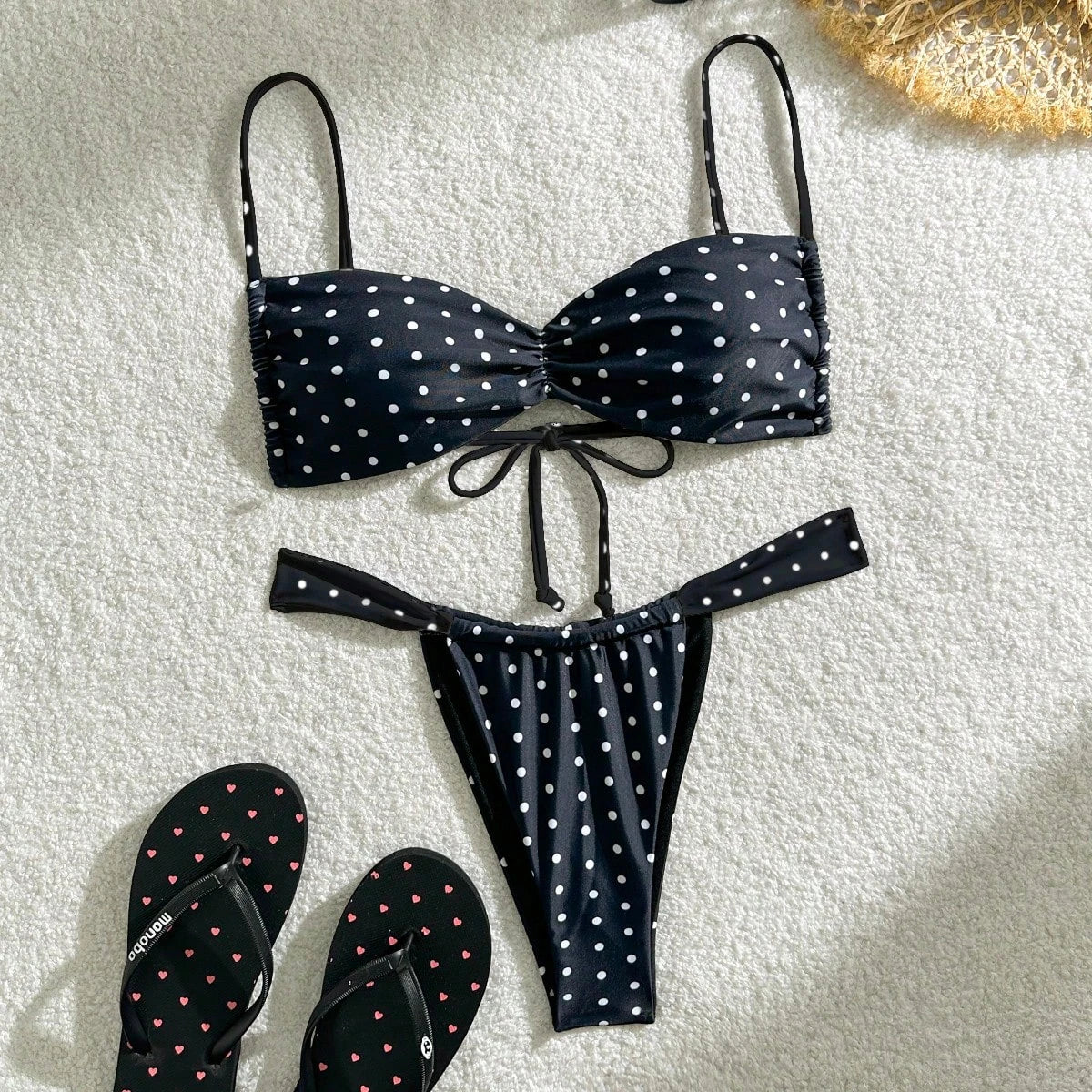 New summer 2025 niche polka dot cool sexy strappy bikini set