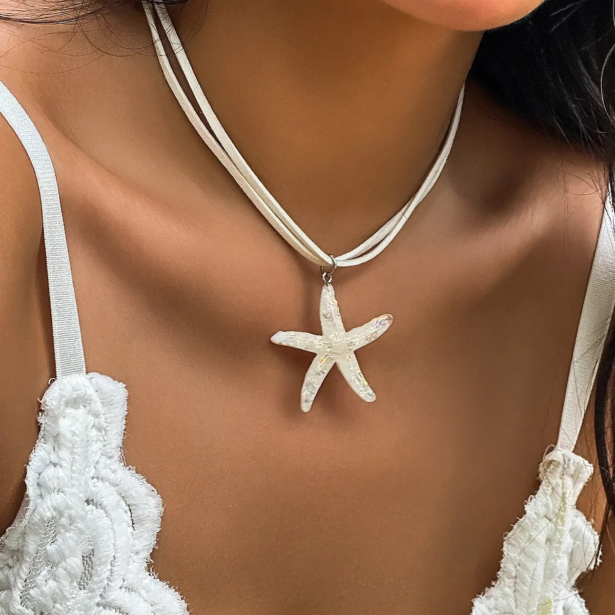 Multi layered Creative Rope Chain Fashion Beach Jewelry Gift Girl Boho White Blue Starfish Pendant With Necklace Women's