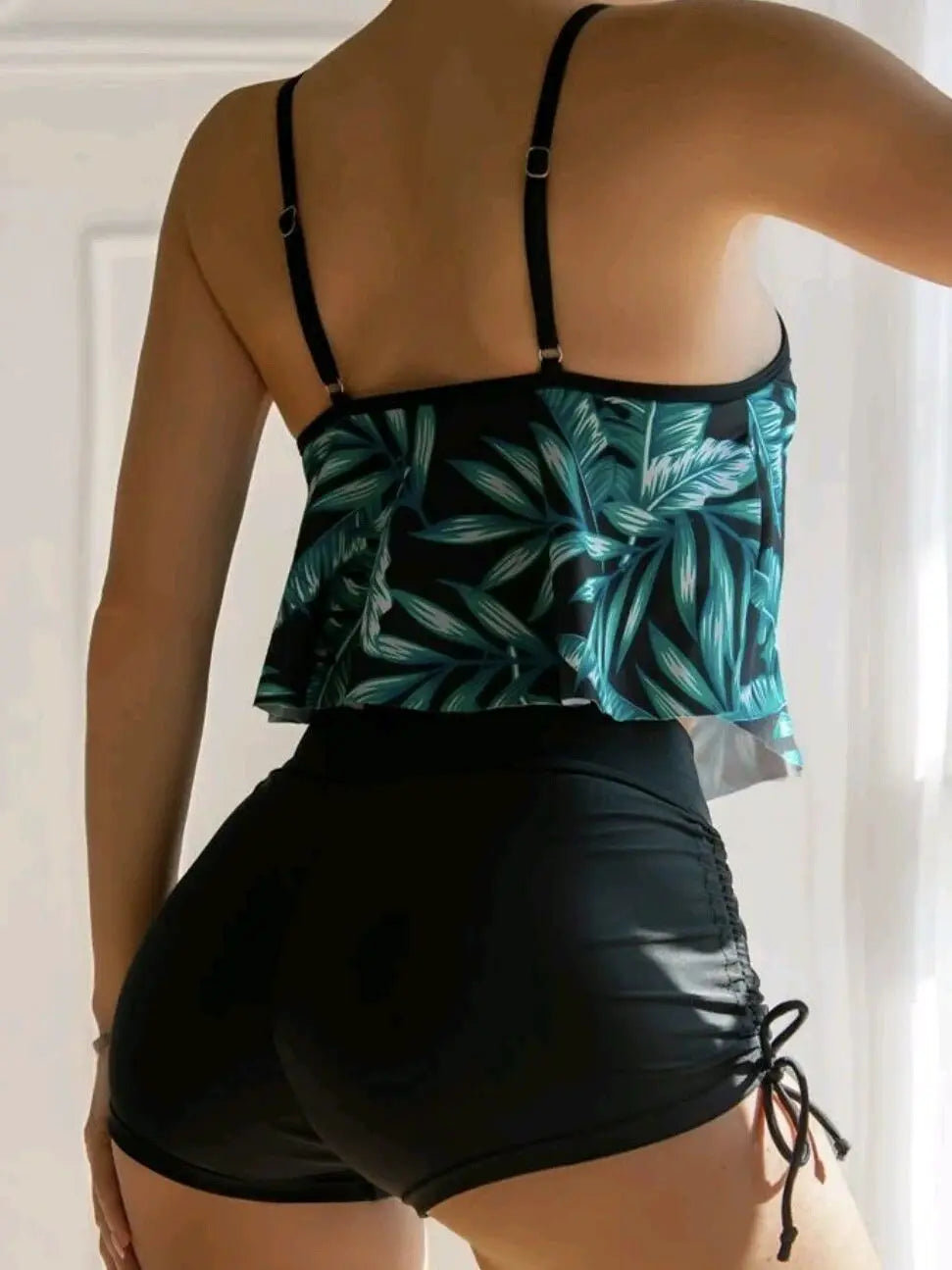 2025 New Sexy Swimwear High Waist Two Piece Bikini Leaf Print Swimsuit Tight Sling Beachwear Summer Women's Seaside Bathing Suit