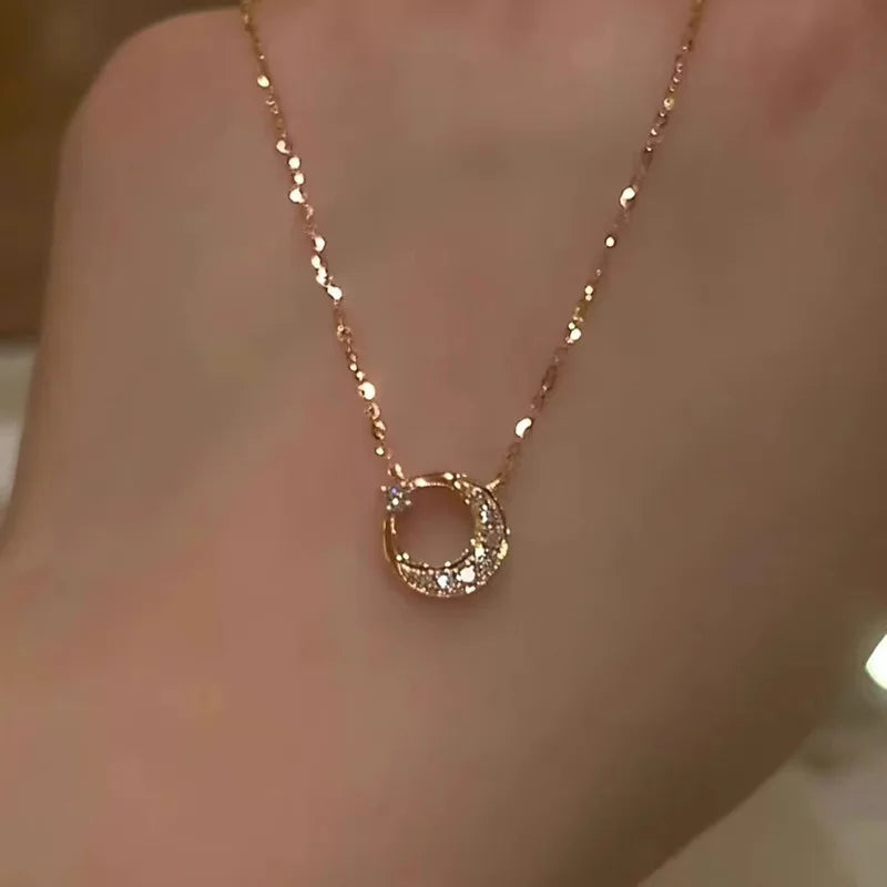 Sun, Moon and Stars Necklace Women's Light Luxury Niche Design Sense Zircon Pendant Clavicle Chain