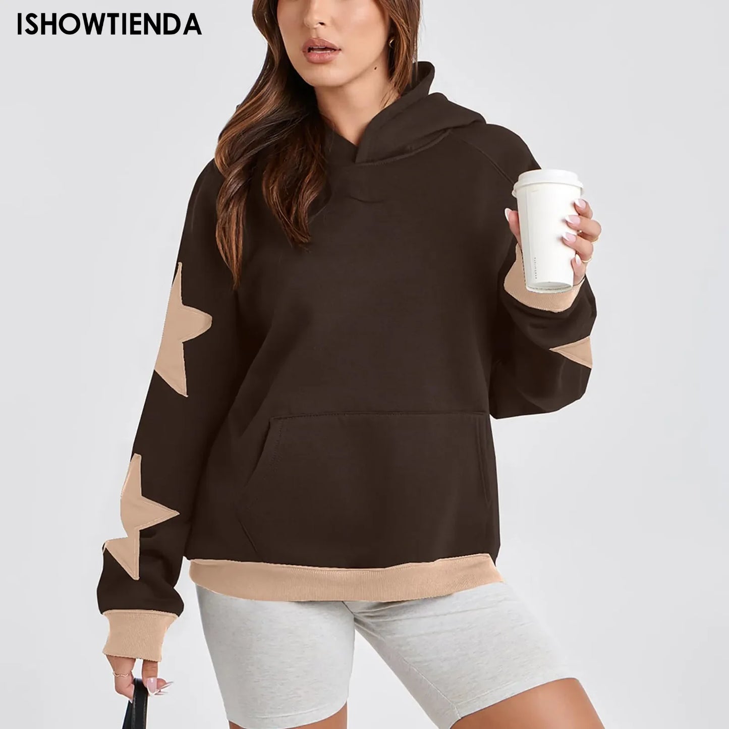 Y2k Vintage Star Print Hooded Hoodie For Women Casual Loose Long Sleeve Hooded Drawstring Sweatshirts Autumn Spring Coat Street