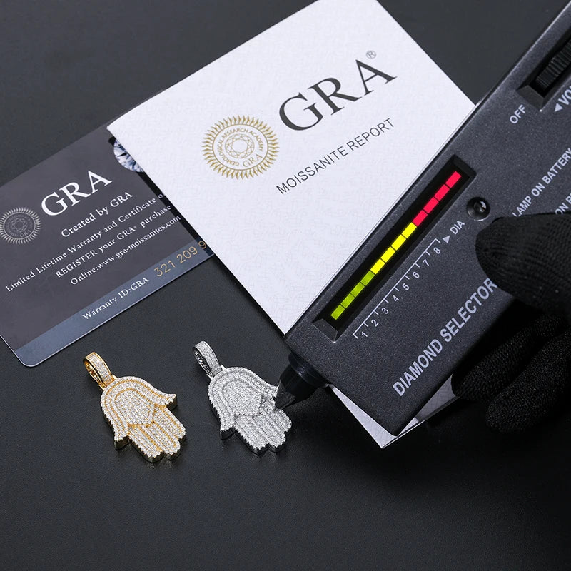 New Moissanite Iced Out Bling Hamsa Hands Pendants Necklaces S925 Silver Charm For Women