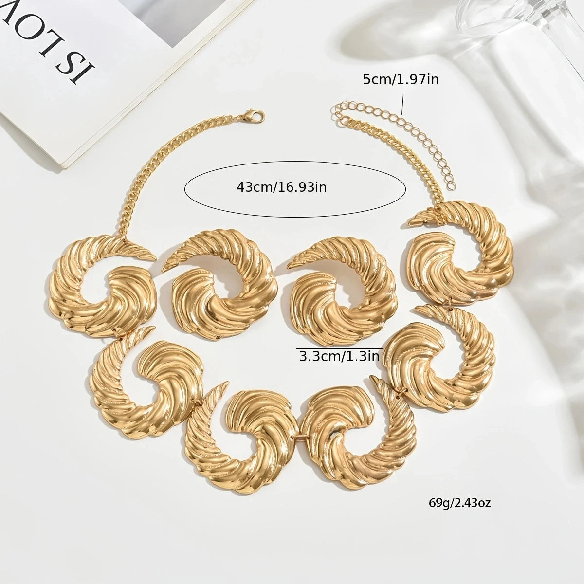 14K Gold Spiral Set, Liquid Metal Necklace & Earrings, Handmade, Timeless Elegance To Red Carpet Glamour