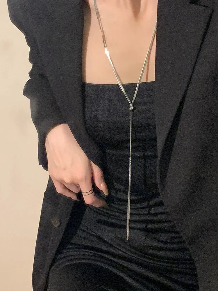 Long Flat Snake Bone Y-Shaped Chain Necklace for Women Gold Color Fashion Jewelry