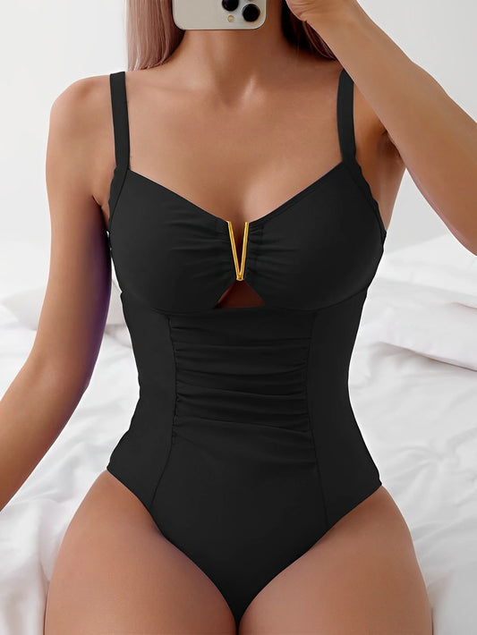 2025 Cut Out Ruched Front Swimsuit One Piece Swimwear Women Sexy Bathers Bathing Swimming Swim Suit Female Beachwear XXL