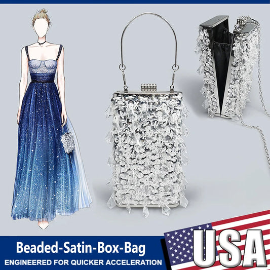 Women's Retro Evening Bags Beaded Embroidered Ladies Clutch Purse Vertical Square Box Shoulder Chain Wedding Party Handbags Bags