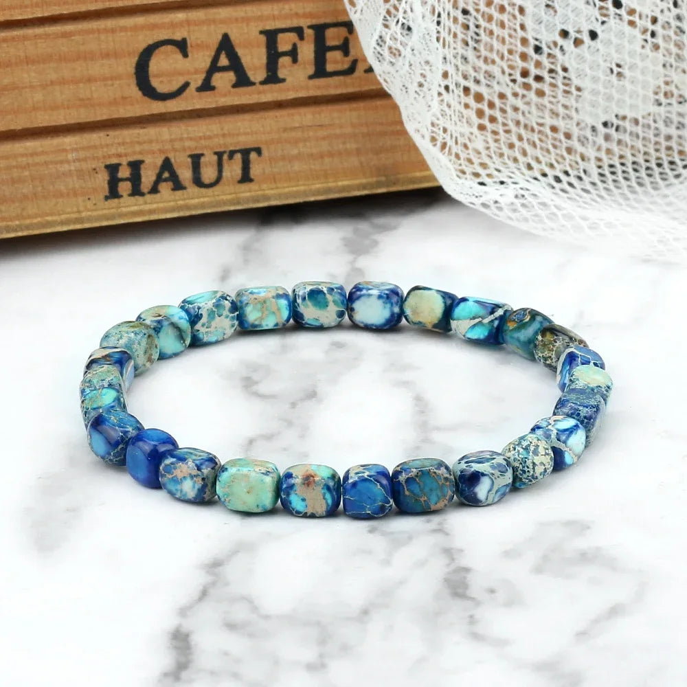 Vintage Elastic Bead Bracelet Square Emperor Stone Bangle Women Men Chakra Healing Couple Bracelet Natural Chain Jewelry