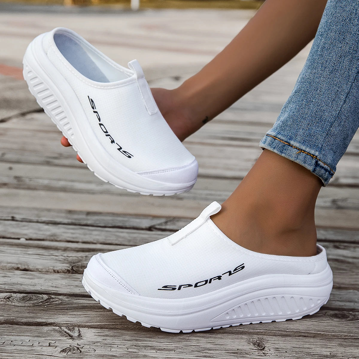 Summer women's one foot sports shoes breathable thin mesh lazy shoes toe cap half drag sandals women's style