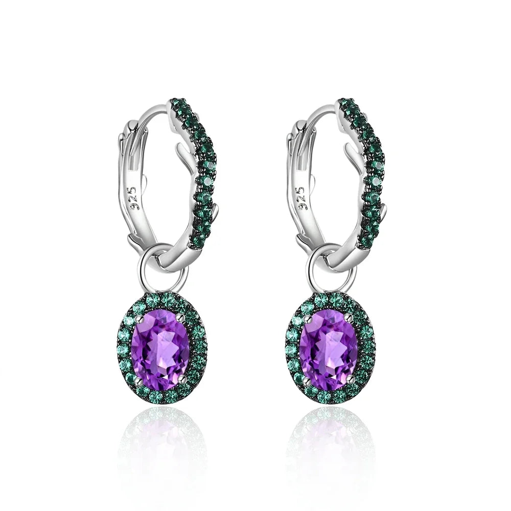Christmas Design Amethyst Brambles Gemstone Earrings Sets For Women Solid 925 Sterling Silver