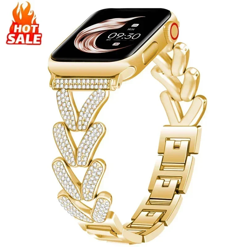 Diamond Metal Strap for Apple Watch 10 Band 46mm 42mm 45mm 40mm 41mm 44/49mm Women Belt Bracelet iWatch Series 9 8 7 Se 6 Ultra