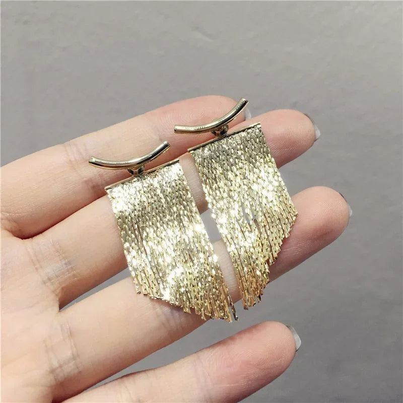 Fashion Statement Earring Long Statement Gold Color Bling Tassel Earrings For Women Female Daily Pendant Jewelry Gifts