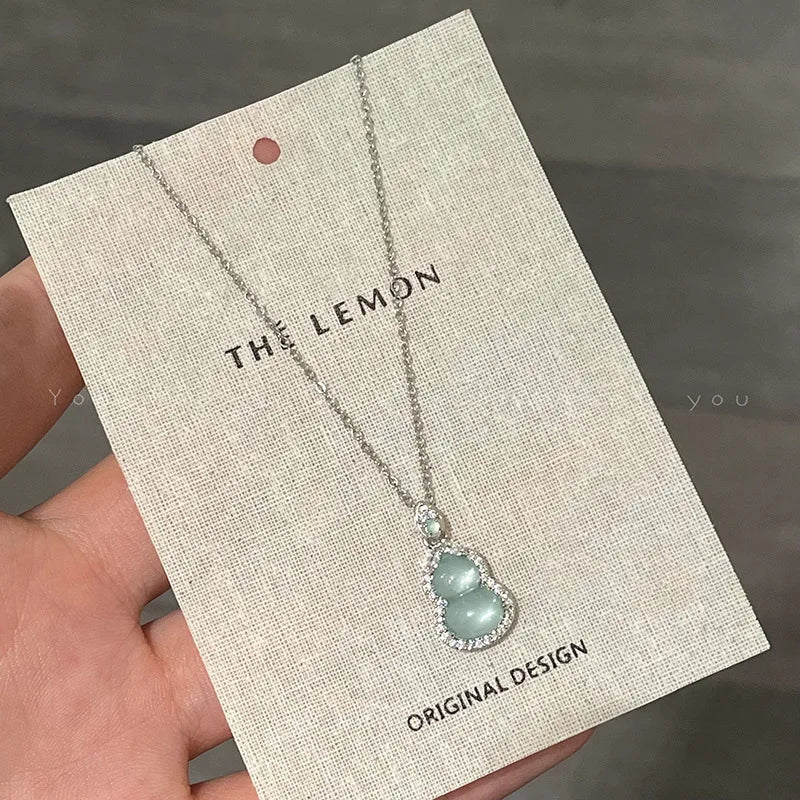 Chinese jade gourd necklace accessories women's national style clavicle chain light luxury necklace ancient style
