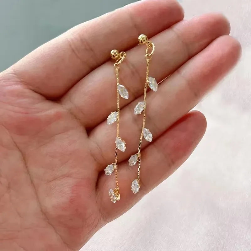 French Luxury Sweet Romantic Long Zircon Tassel Twisted Earrings for Women Jewelry Gift