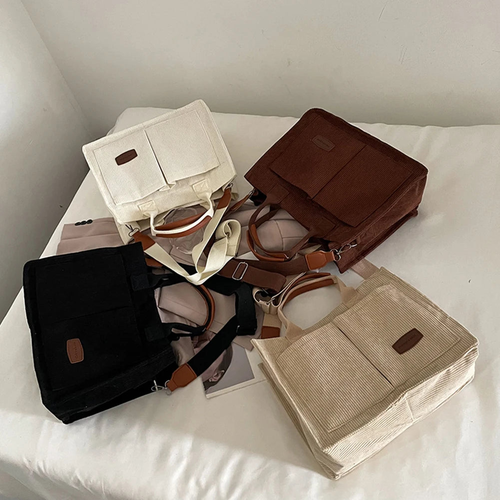 Corduroy Tote Bag Crossbody Bag Large Capacity Women Fashion Handbag with Multiple Pockets Top Handle Crossbody Bag Everyday Bag