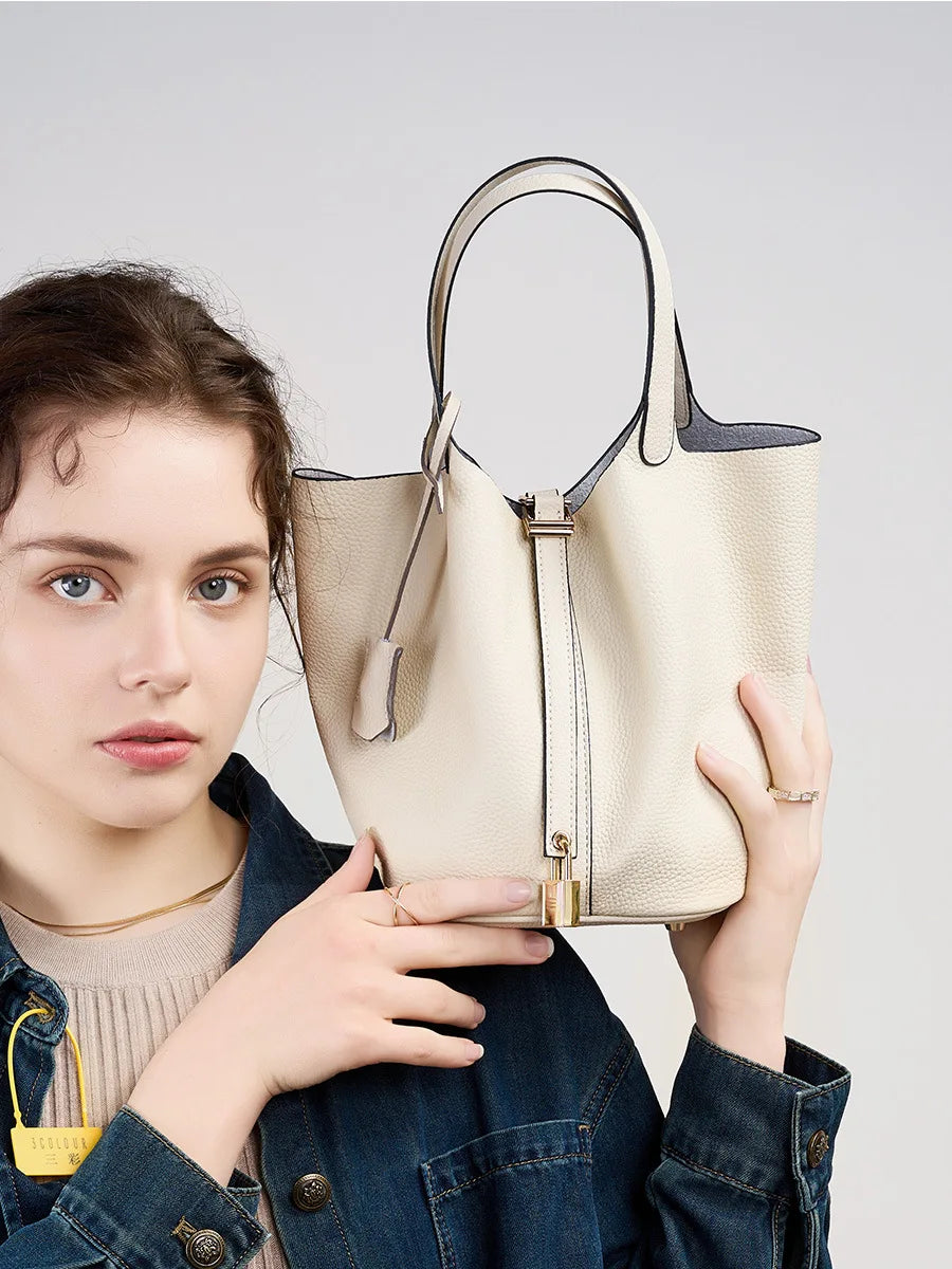 Bag 2025 new bucket cabbage basket women's bag leather handbag