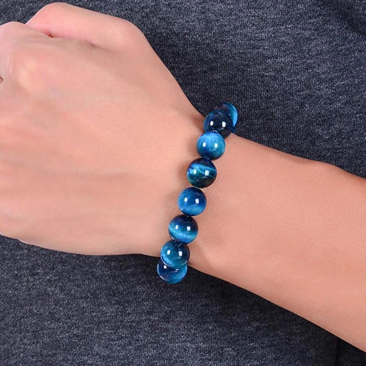 1Pc 6/8/10mm Minimalist Blue Tiger Eye Stone Beaded Bracelet Natural Stone Round Beads Bracelet For Daily Decoration
