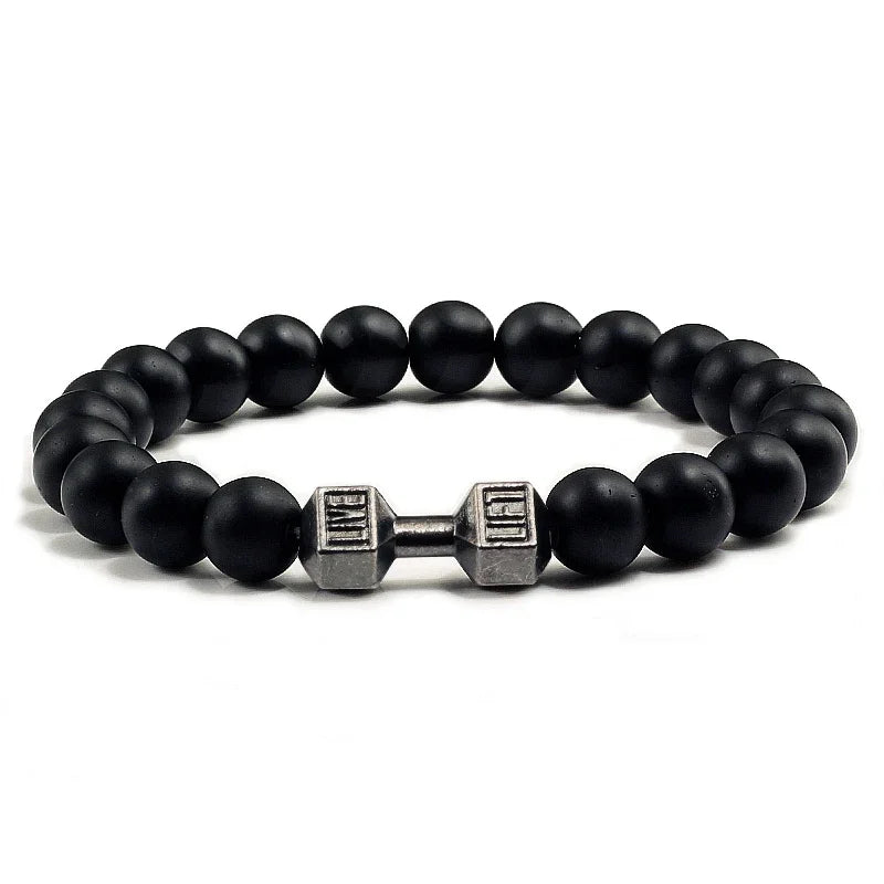 Black Weathered Wristband Adjustable Barcelets For Women Men Beads Bracelet Dumbbell Mens Fashion Yoga Jewelry Original Bangles