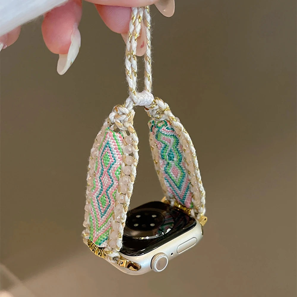 Bohemia Crystal Edge Braided Rope Band For Apple Watch Strap 8 49 9 7 SE 6 For iWatch 45 42 44 40 MM Women Wrist Bracelet