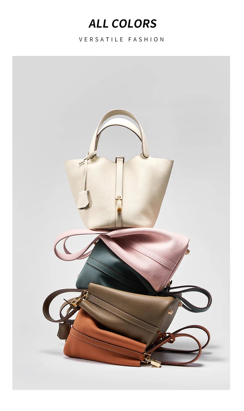 Bag 2025 new bucket cabbage basket women's bag leather handbag