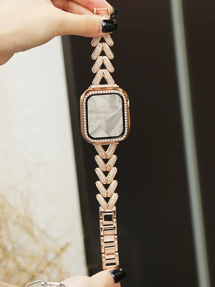 Diamond Metal Strap for Apple Watch 10 Band 46mm 42mm 45mm 40mm 41mm 44/49mm Women Belt Bracelet iWatch Series 9 8 7 Se 6 Ultra