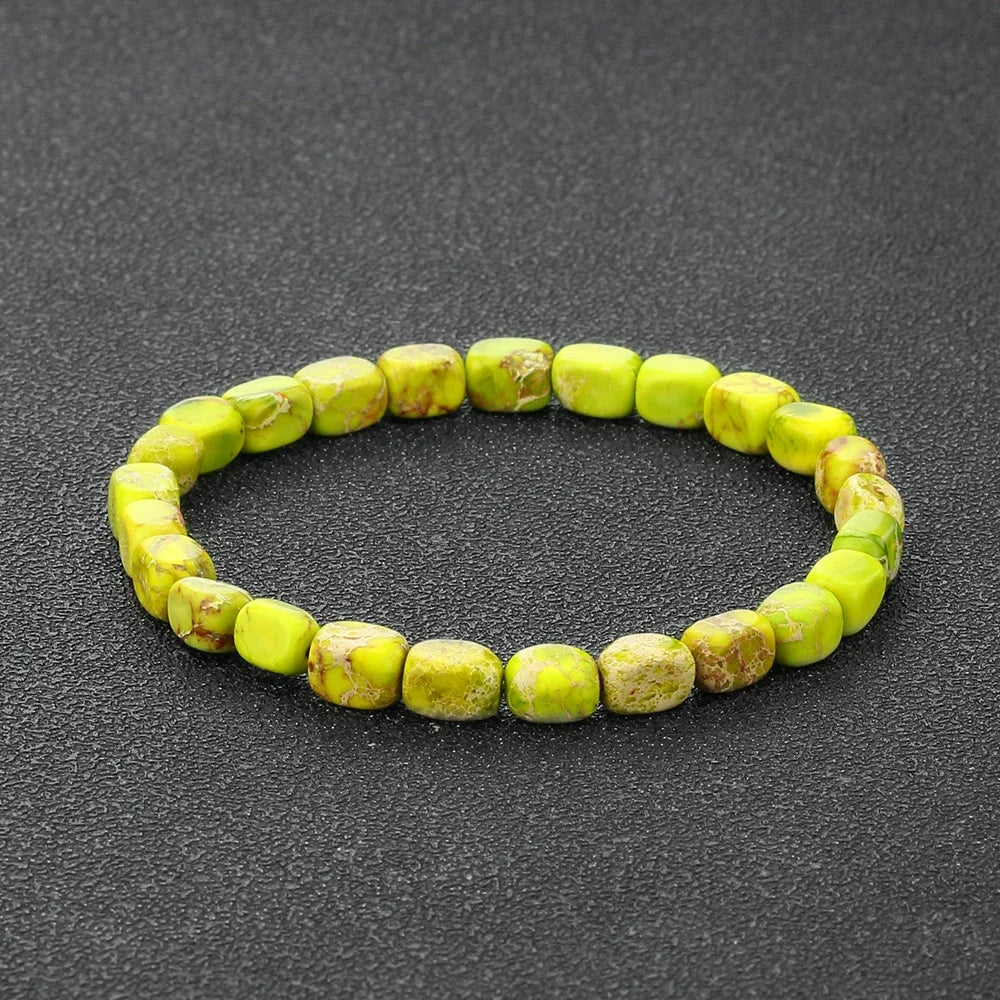 Vintage Elastic Bead Bracelet Square Emperor Stone Bangle Women Men Chakra Healing Couple Bracelet Natural Chain Jewelry