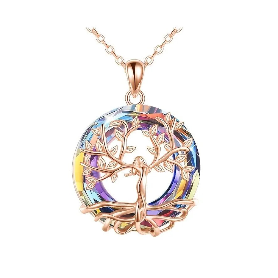 Tree Of Life Round Crystal Necklace Exquisite Luxury Wedding Pendant Necklace Fashion Elegant Ladies