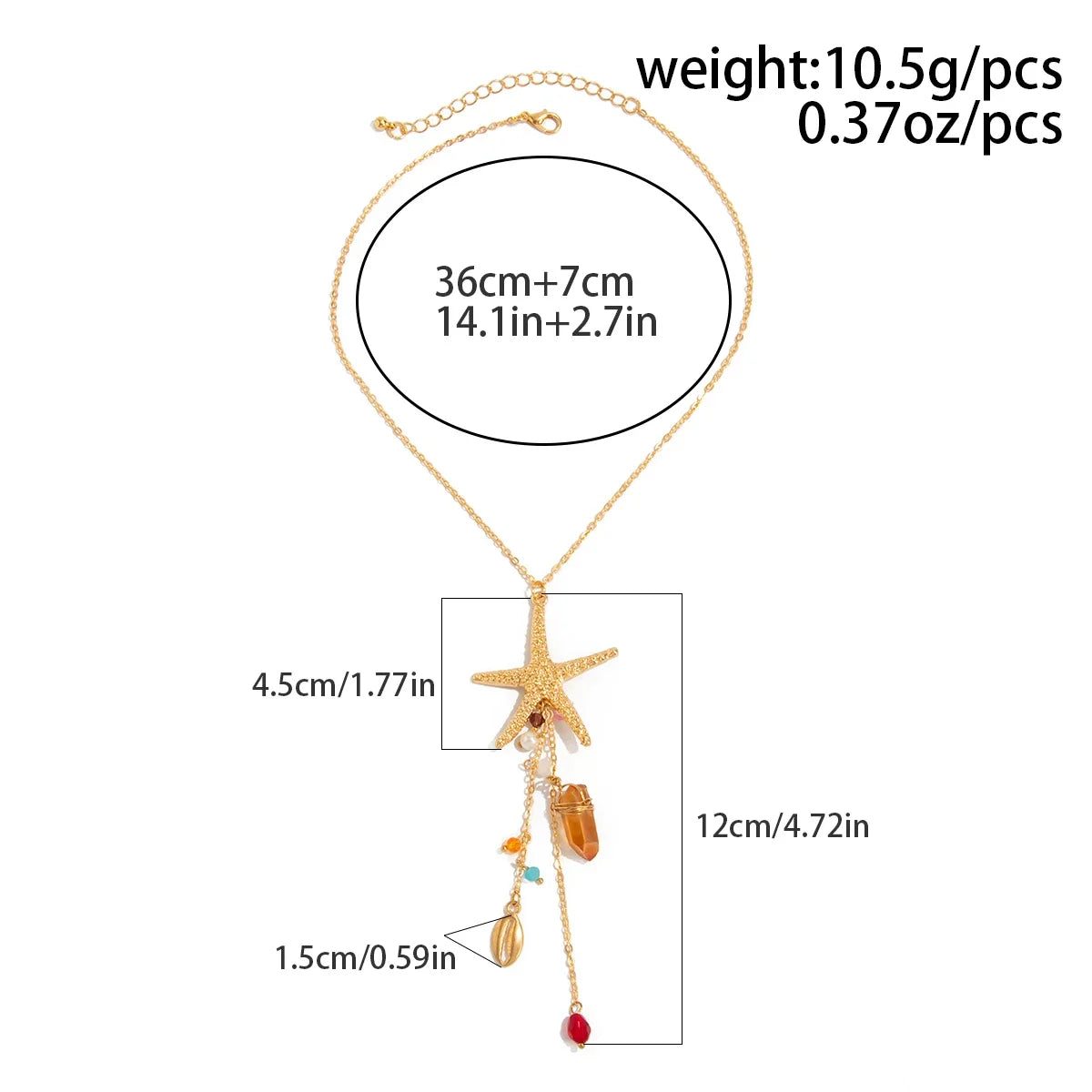 Bohemia Starfish Scallop Crystal Long Tassel Pendant Necklace For Women Summer/ Beach/ Vacation Charm Jewelry Accessories