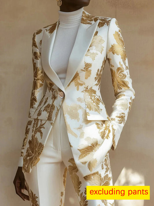 Elegant Fashion Casual Glamorous Long Blazer with Exquisite Print Design, No pockets Stylish Outerwear, Available in all seasons