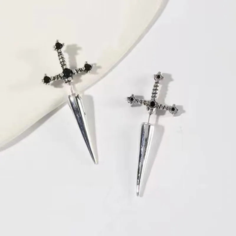 Jewelry Sword Initial Piercing Earrings for Women Crystal Ear Jacket Dagger Stud Earrings Jewelry