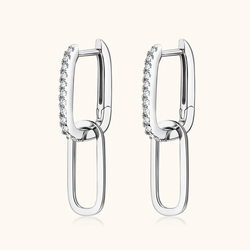 Real S925 Silver Paperclip Link Earrings for Women D Color Moissanite Earrings Piercing Wedding Jewelry Gift