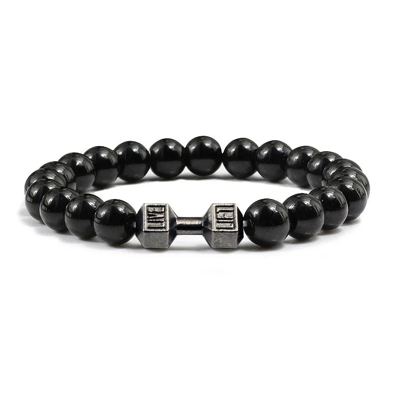 Black Weathered Wristband Adjustable Barcelets For Women Men Beads Bracelet Dumbbell Mens Fashion Yoga Jewelry Original Bangles