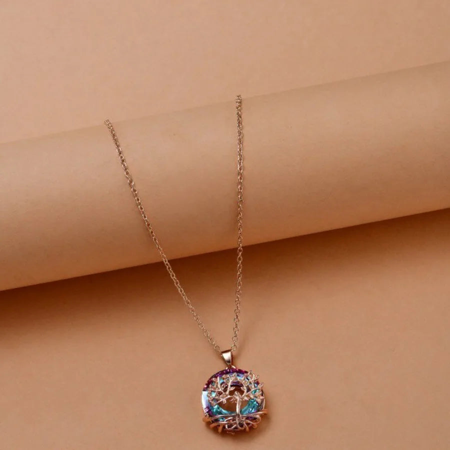 Tree Of Life Round Crystal Necklace Exquisite Luxury Wedding Pendant Necklace Fashion Elegant Ladies