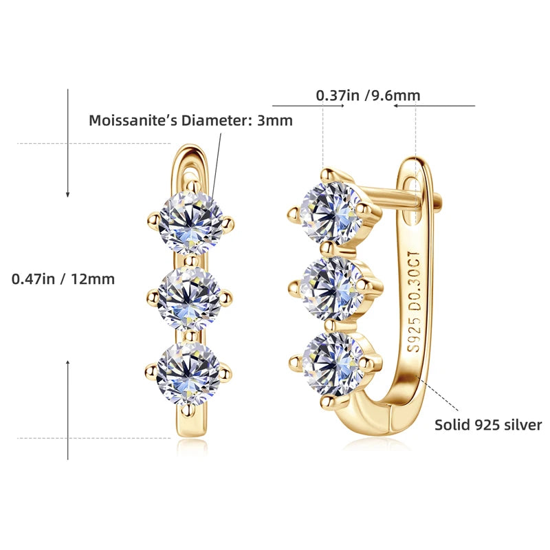 Fashion Classic U-shaped earrings S925 Silver 3mm Moissanite Hoop Clip Earring Fine Jewelry Gift