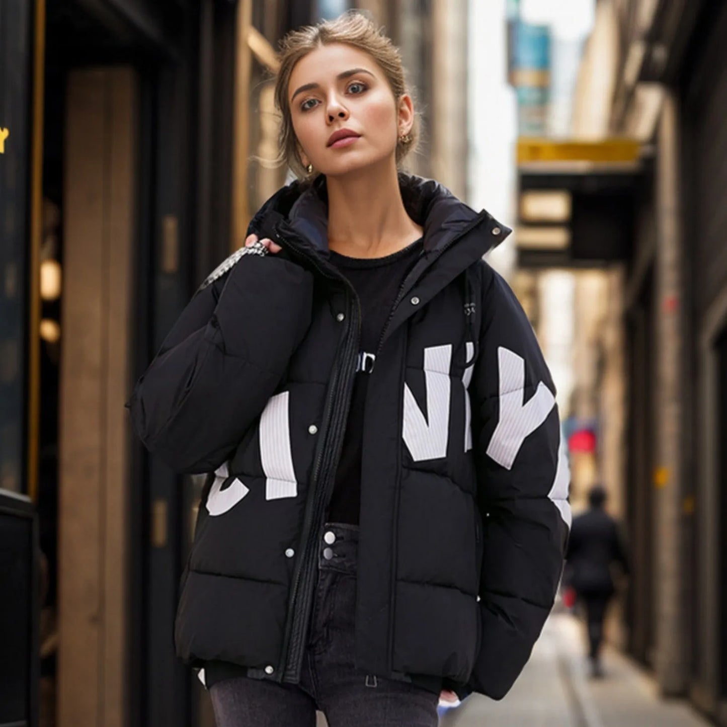 Thicken Jacket Letter Graphic Women Winter Coat Unisex Oversize Parkas Jacket  Coat Warm Baggy Casual Jackets Female Y2k