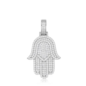 New Moissanite Iced Out Bling Hamsa Hands Pendants Necklaces S925 Silver Charm For Women