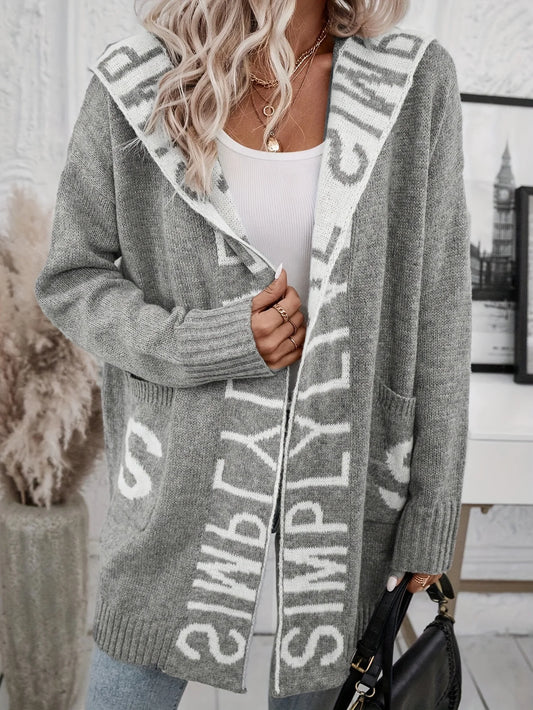 Autumn and Winter New Fashion Woman Sweater Long Cardigan Hooded Tops Letter Knit Sweater Jacket Women's Clothing
