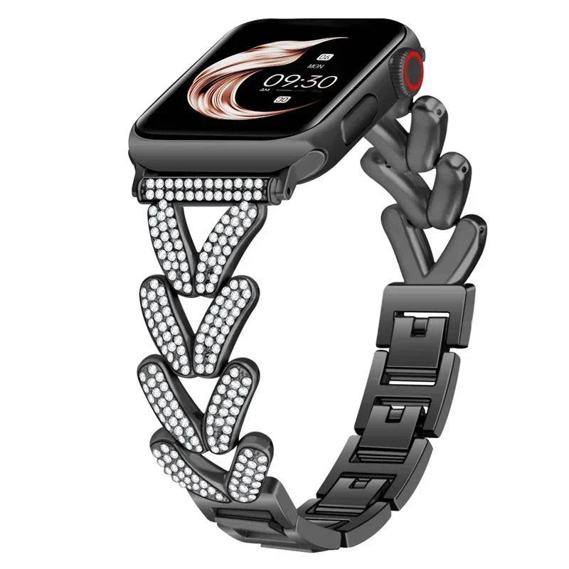 Diamond Metal Strap for Apple Watch 10 Band 46mm 42mm 45mm 40mm 41mm 44/49mm Women Belt Bracelet iWatch Series 9 8 7 Se 6 Ultra