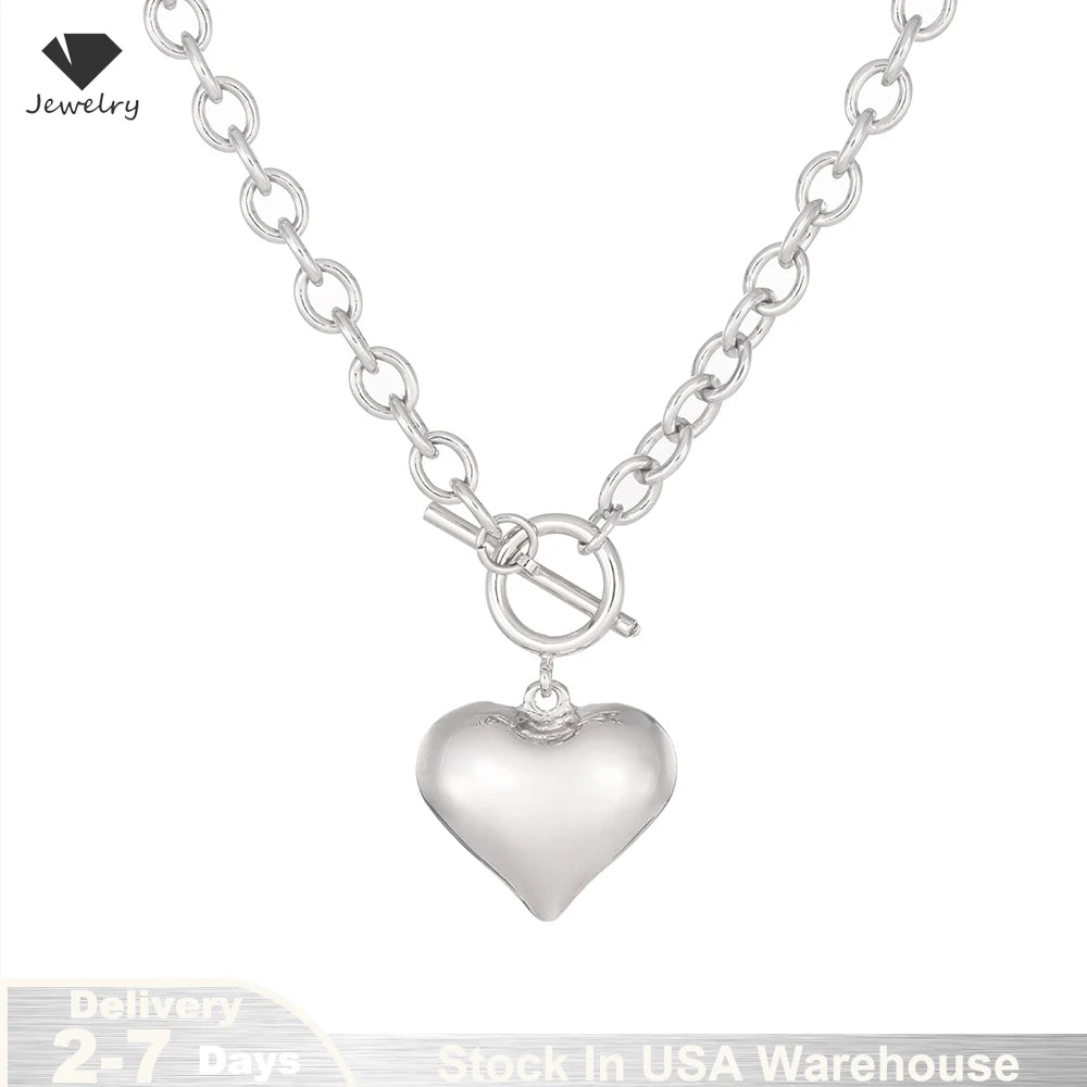 S925 Sterling Silver Elegant TO Buckle Peach Heart Love Pendant Thick Chain Necklace Women's Jewelry Party Gifts Ships from USA