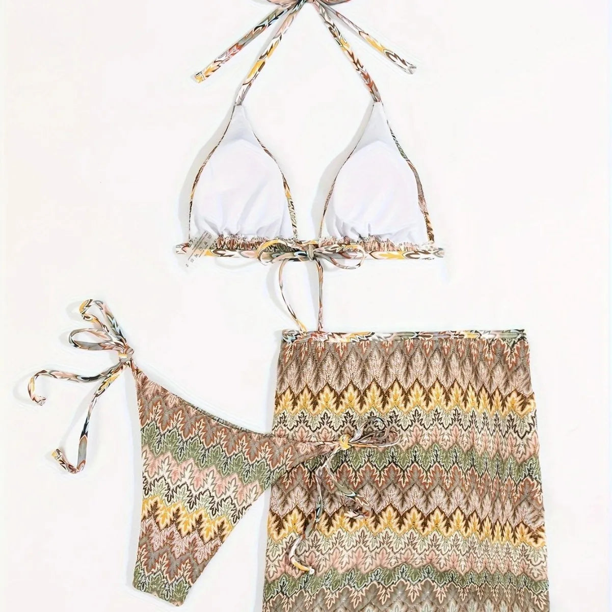 Sexy 3 Pieces Bikini Women Swimsuit 2025 Summer Halter Triangle Swimwear Bottom Bikinis Sets Beach Cover Up Female Bathing Suits