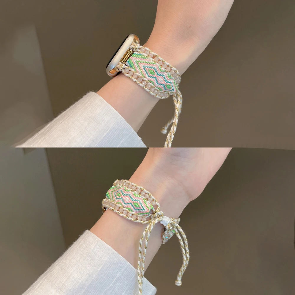 Bohemia Crystal Edge Braided Rope Band For Apple Watch Strap 8 49 9 7 SE 6 For iWatch 45 42 44 40 MM Women Wrist Bracelet