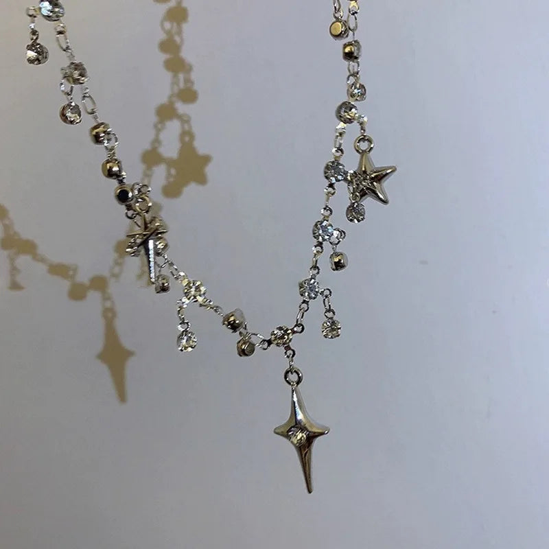Star Pendent Necklace for Women Simple Zircon Tassel Clavicle Chain Choker Elegant Gift