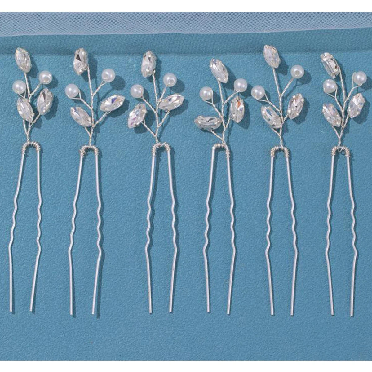 6Pcs Bridal Hairpins Wedding Headpiece Golden And Silvery Pearl Hair Comb Rhinestone Crystal Hair Accessories