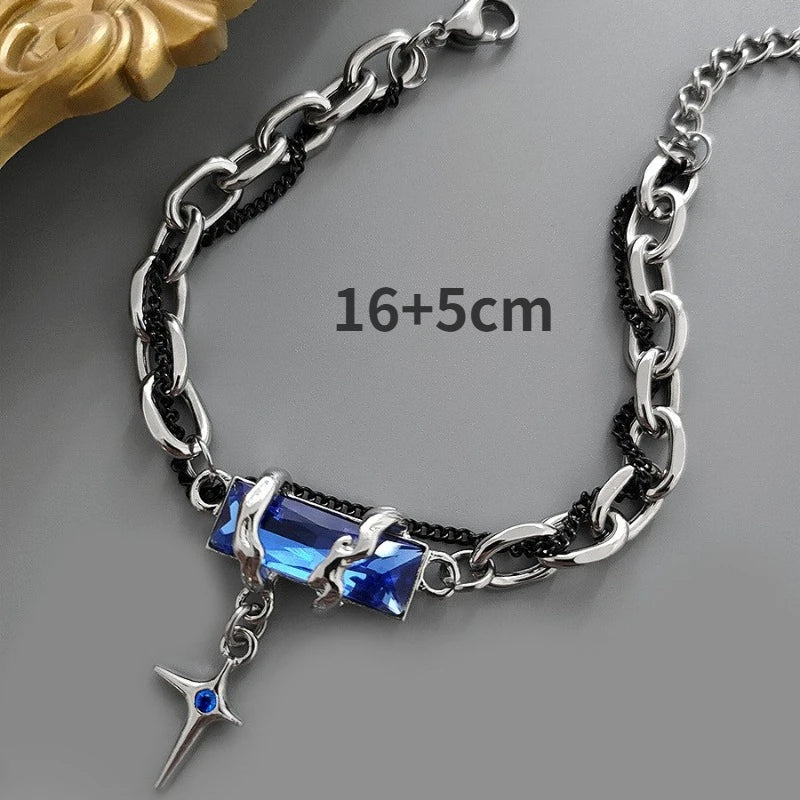 Retro Black Zircon Star Bracelet for Women Gifts Trend Titanium Steel Chain Jewelry