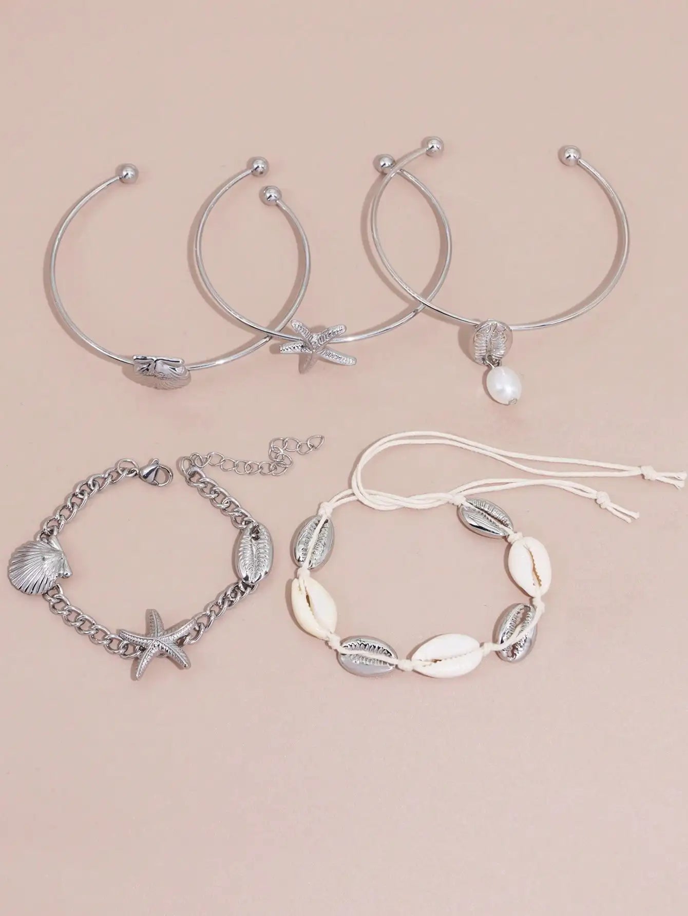 Fashion Luxury Women's Bracelet Starfish Shell Pendant Bracelet Set Beach Vacation Accessories