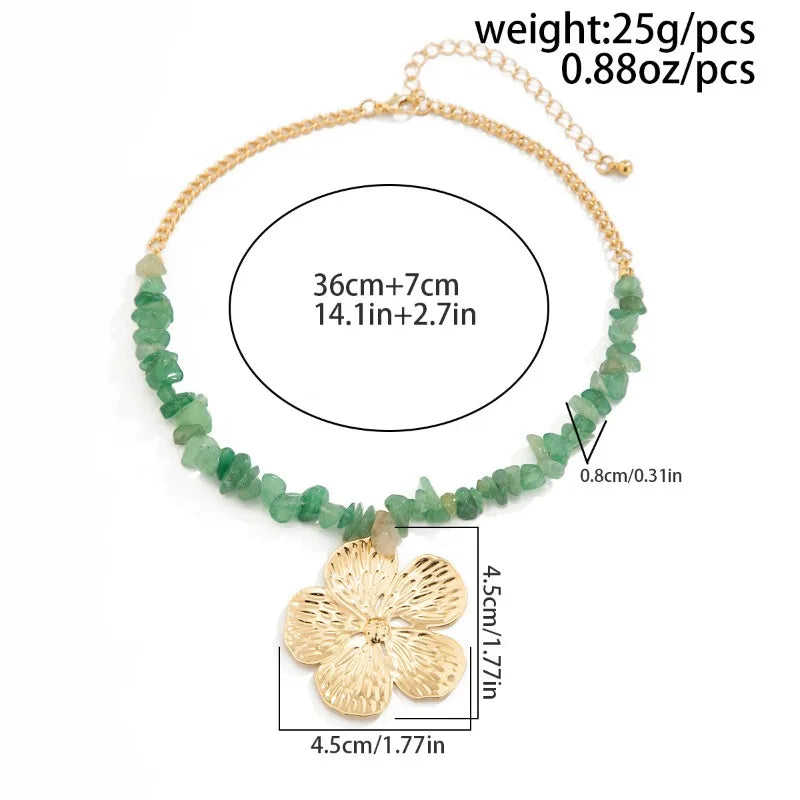 Bohemian Gravel Line Beaded Necklace, Vintage Five-petaled Flower Pendant Collarbone Chain