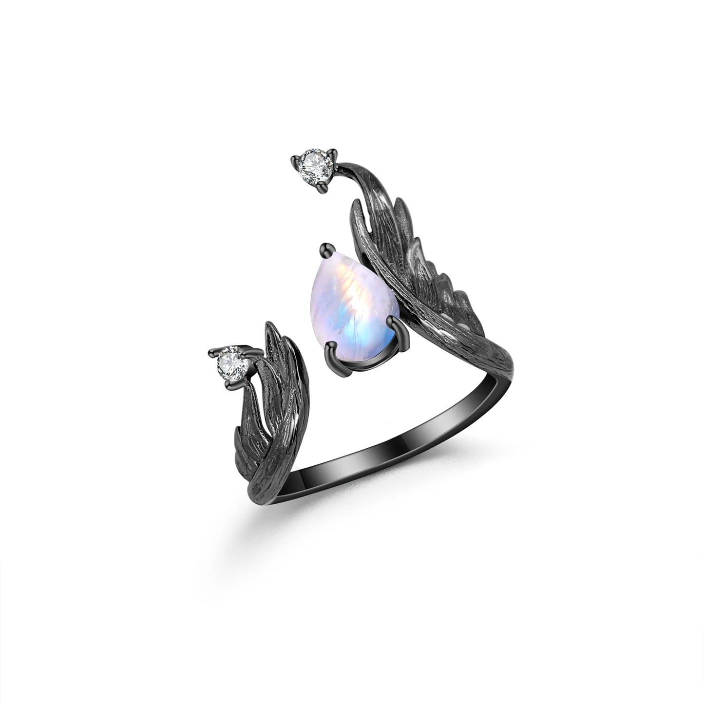 1.43Ct Natural Amethyst Gemstone Rings 925 Sterling Silver Handmade Adjustable Angel's Wing Ring for Women