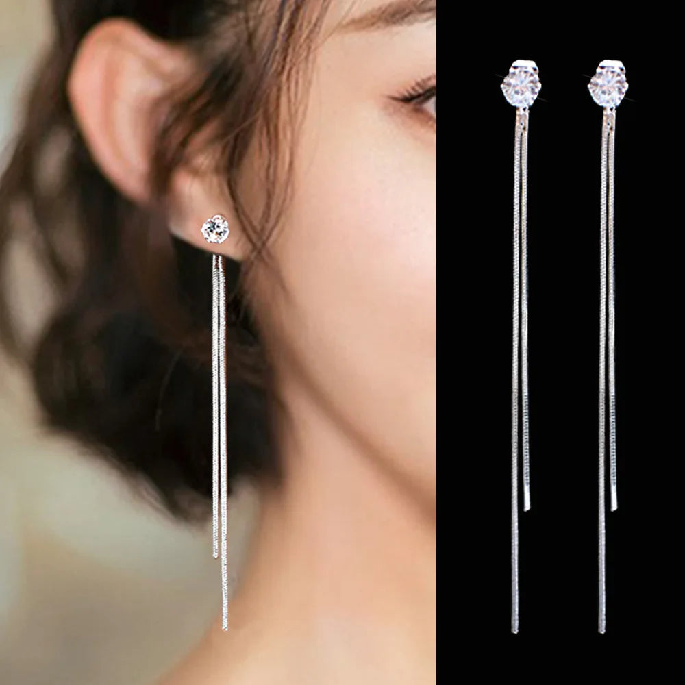 French Luxury Sweet Romantic Long Zircon Tassel Twisted Earrings for Women Jewelry Gift