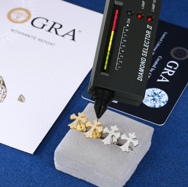 Moissanite Cross Stud Earrings For Women Jewelry 100% 925 Sterling Silver Sparkling